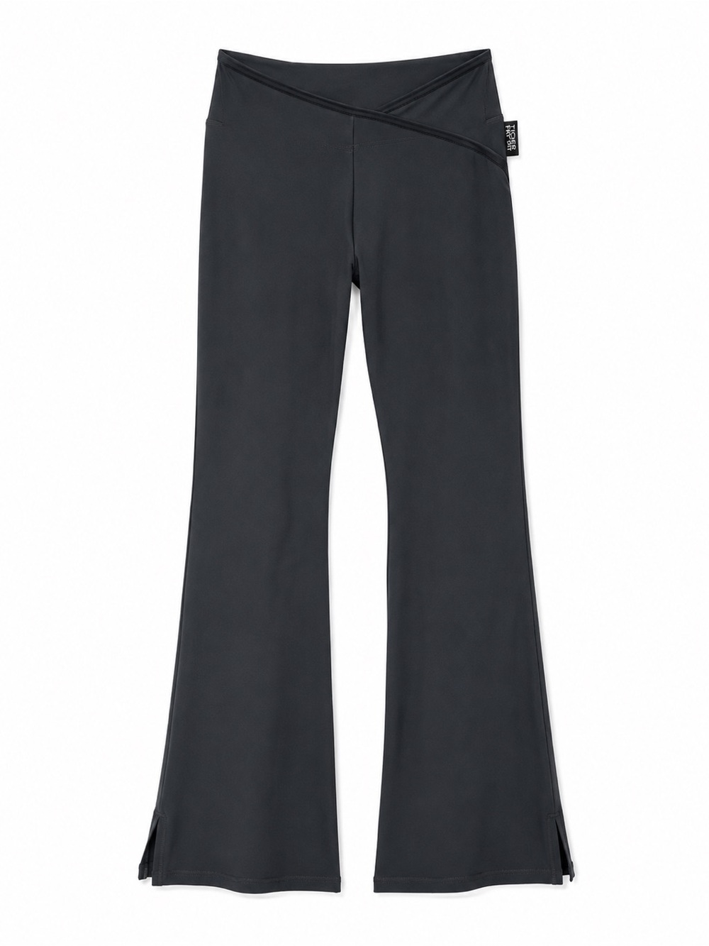 Tiger Friday Flared Leggings w/ Crossover Waistband Dark Gray & Black Childs L
